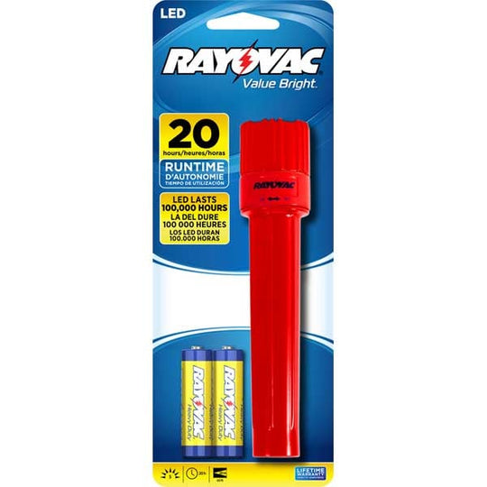 Rayovac Value Bright 2AA LED Plastic Flashlight - 5 Lumen - Uses 2 x AA - Includes Batteries