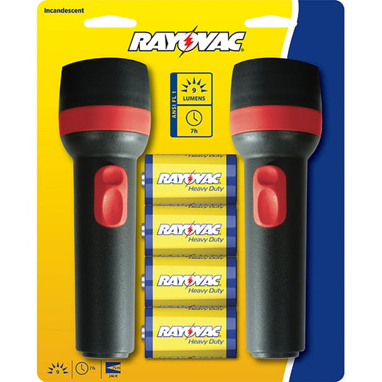 Rayovac Economy Flashlight Twin Pack - 9 Lumens - Includes 2 x D Cells - Retail Card (EVB2D2D-BD9B)