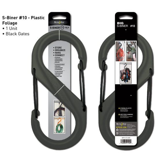 Nite Ize S-Biner - Plastic Double-Gated Carabiner Clip - #10 - Foliage Green with Black Gates (SBP10-03-26BG)