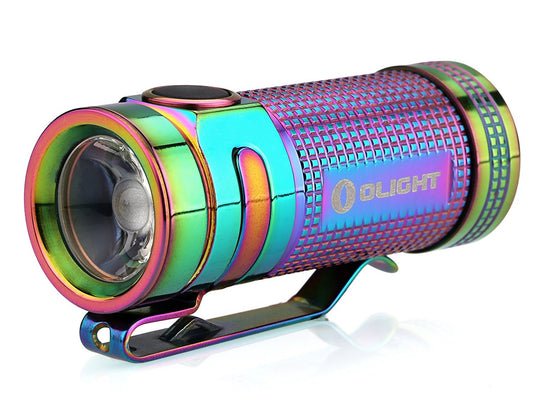 Olight S Mini TI Baton Limited Edition Flashlight - CREE XM-L2 Neutral White LED - 550 Lumens - Titanium Body - Uses 1 x CR123A (Included) or 1 x 16340 - Rainbow PVD or Polished