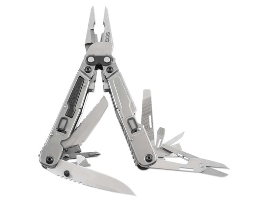 SOG PowerGrab Multi-Tool - Black Fabric Sheath - Hex Bit Kit - Peg Box - Stone Wash