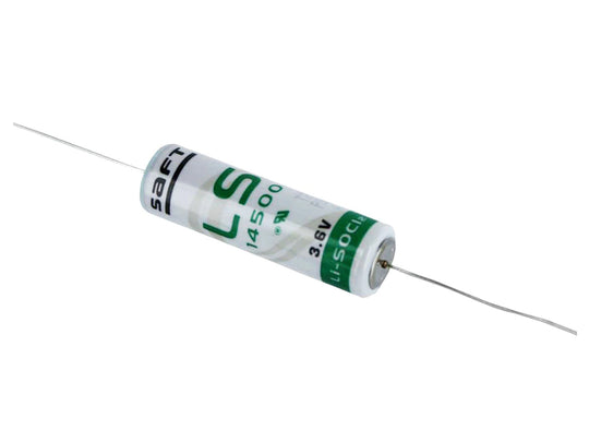 Saft LS-14500-AX AA 2600mAh 3.6V Lithium Thionyl Chloride (LiSOCl2) Bobbin Wound Button Top Primary Battery with Axial Leads - Bulk