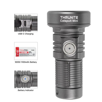 ThruNite Catapult Mini USB-C Rechargeable Flashlight - 680 Lumens - OSRAM KW.CSLNM1.TG - Includes 1 x 18350 - Black or Space Grey