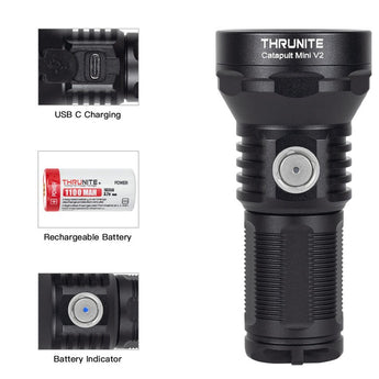 ThruNite Catapult Mini V2 USB-C Rechargeable LED Flashlight - 1108 Lumens - Luminus SFT40 - Includes 1 x 18350 - Black or Desert Tan