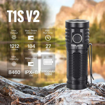 ThruNite T1S V2 USB-C Rechargeable LED Flashlight - 1080 Lumens - Luminus SST40 - Includes 1 x 18350