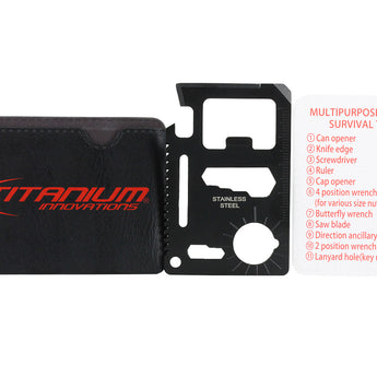 Titanium Innovations MT11 Survival Tool Card - 11 Tools in One - Black or Silver Stainless Steel