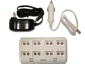 Titanium Innovations TTP9V 8-Bay Smart Battery Charger - NiMH 9Vs - AC 100-240V + DC Adapters