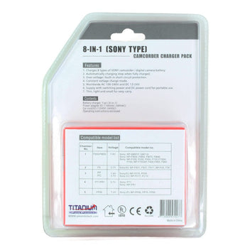 Titanium Innovations 8-In-1 Sony Type Camcorder Battery Charger - AC 100-240V AC + DC Adapters