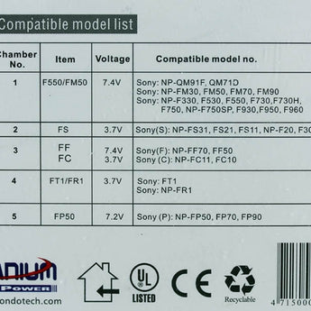 Titanium Innovations 8-In-1 Sony Type Camcorder Battery Charger - AC 100-240V AC + DC Adapters