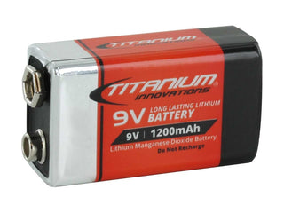 Titanium Innovations 9-Volt Lithium Battery View of Positive and Negative Terminals