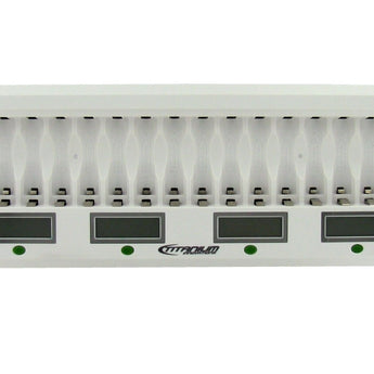 Titanium Innovations MD-1600L 16-Bay Smart Fast Battery Charger with LCD Display - NIMH AA and AAAs - AC 100-240V + DC Adapters