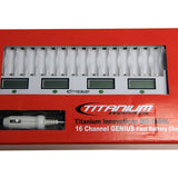 Titanium Innovations MD-1600L 16-Bay Smart Fast Battery Charger with LCD Display - NIMH AA and AAAs - AC 100-240V + DC Adapters