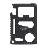 Titanium Innovations MT11 Survival Tool Card - 11 Tools in One - Black or Silver Stainless Steel