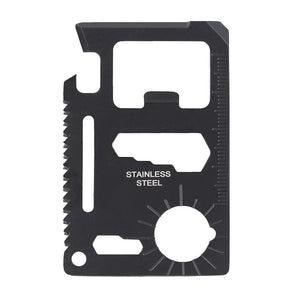 Titanium Innovations MT11 Survival Tool Card - 11 Tools in One - Black or Silver Stainless Steel