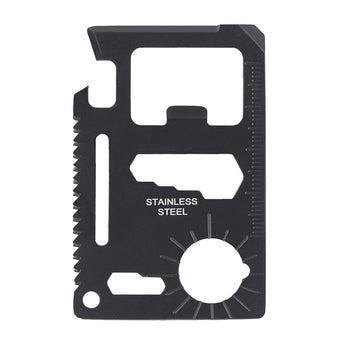 Titanium Innovations MT11 Survival Tool Card - 11 Tools in One - Black or Silver Stainless Steel