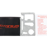 Titanium Innovations MT11 Survival Tool Card - 11 Tools in One - Black or Silver Stainless Steel