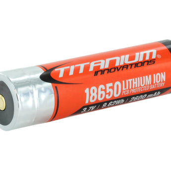 Titanium Innovations 18650 2600mAh 3.7V Lithium Ion (Li-Ion) Protected Button Top Battery with Micro USB Charging Port - 1pc Clam Shell