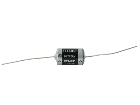 Titus ER14250-AX 1/2 AA 1200mAh 3.6V Lithium Thionyl Chloride (LiSOCl2) Spiral-Wound Button Top Battery with Axial Leads - Bulk