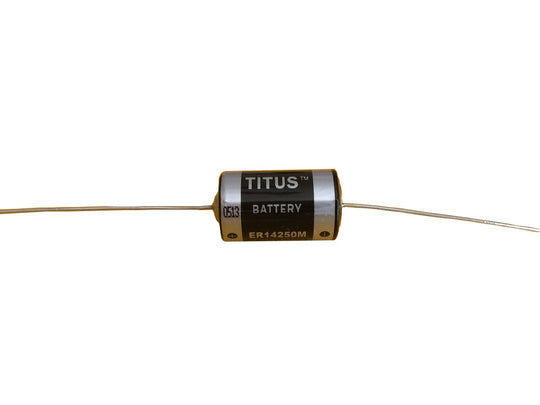 Titus ER14250M-AX 1/2 AA 750mAh 3.6V Lithium Thionyl Chloride (LiSOCl2) Spiral-Wound Button Top Battery with Axial Leads - Bulk