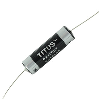 Titus ER14505-AX AA 2400mAh 3.6V Lithium Thionyl Chloride (LiSOCI2) Button Top Battery with Axial Leads - Bulk