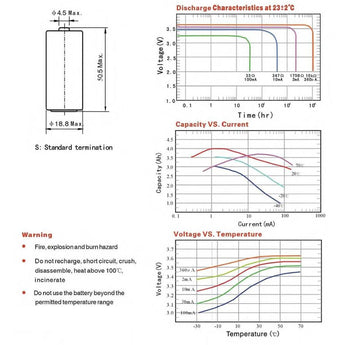 Titus ER18505 A 4000mAh 3.6V Lithium Thionyl Chloride (LiSOCI2) Button Top Battery - Bulk