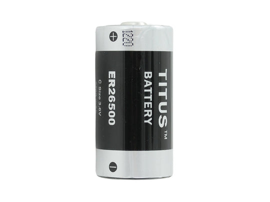 Titus ER26500-AX C-Cell 8500mAh 3.6V Lithium Thionyl Chloride (LiSOCl2) Bobbin-Style Button Top Battery with Axial Leads - Bulk