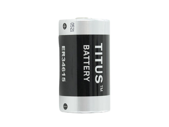 Titus ER34615-AX D-Cell 19000mAh 3.6V Lithium Thionyl Chloride (LiSOCl2) Bobbin-Style Button Top Battery with Axial Leads - Bulk