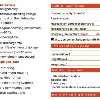 Titus ER34615 D 19000mAh 3.6V Lithium Thionyl Chloride (LiSOCI2) Bobbin Wound Button Top Battery - Bulk
