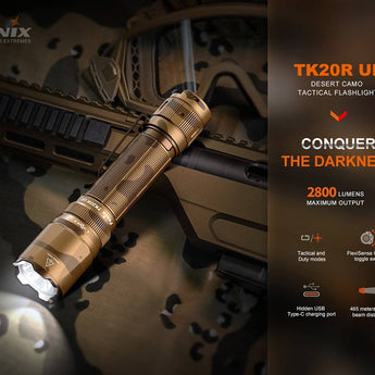 Fenix TK20R-UE USB-C Rechargeable LED Flashlight - 2800 Lumens - Luminus SFT70 - Includes 1 x 21700 - Desert Camo, Tan, Tropic, or City Gray