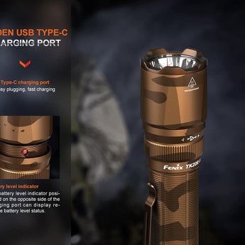 Fenix TK20R-UE USB-C Rechargeable LED Flashlight - 2800 Lumens - Luminus SFT70 - Includes 1 x 21700 - Desert Camo, Tan, Tropic, or City Gray