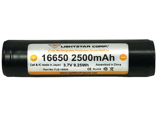 TerraLUX / Lightstar Corp. TLB 16650 2500mAh 3.7V Protected Lithium Ion (Li-ion) Button Top Battery - 2-Pack Plastic Box