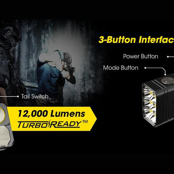 Nitecore TM12K Tiny Monster Rechargeable LED Flashlight - 12000 Lumens - 6 x CREE XHP50 - Uses Built-in 4800mAh Li-ion Battery Pack