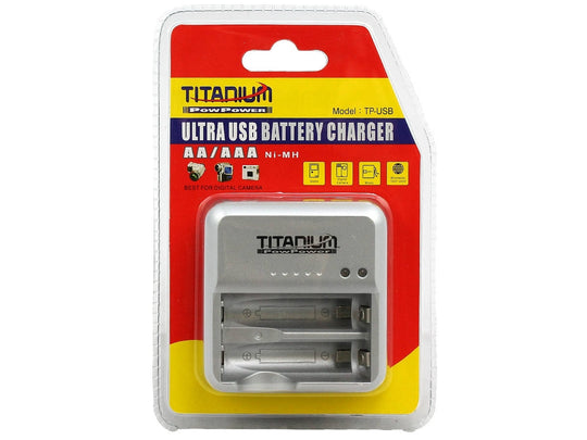 Titanium USB or AC powered Rapid Battery Charger