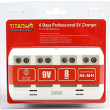 Titanium Innovations TTP9V 8-Bay Smart Battery Charger - NiMH 9Vs - AC 100-240V + DC Adapters