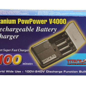 Titanium Innovations V4000 4-Bay Ultra Fast Battery Charger - NiMH, NiCd AA and AAAs - AC 100-240V Adapter