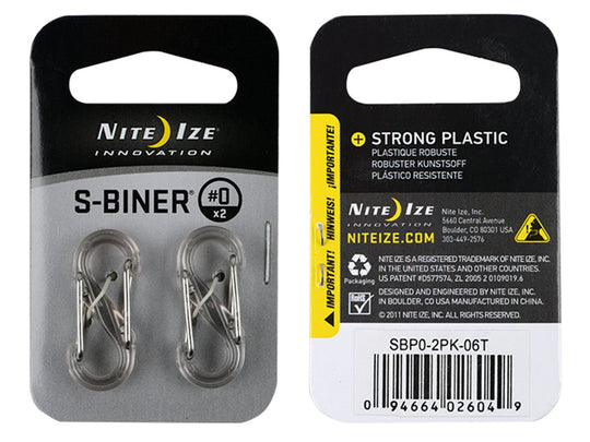 NiteIze S-Biner Plastic Size #0 - 2pk - Translucent Smoke