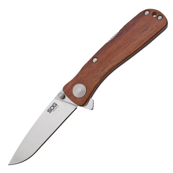 SOG Twitch II Folding Knife - 2.65 Inch Straight Edge, Drop Point, Satin - Wood Handle - Clam Packaging