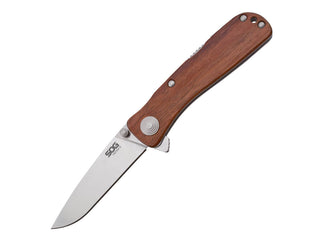 SOG Twitch II Folding Knife - 2.65 Inch Straight Edge, Drop Point, Satin - Wood Handle - Clam Packaging