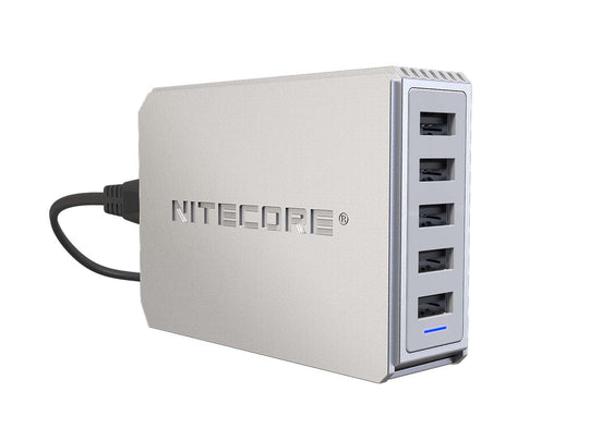 Nitecore USB charger with multiple ports on a white background