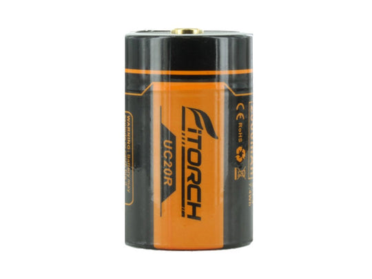 Fitorch UC20R 26350 2000mAh 3.7V Protected Lithium Ion (Li-ion) Button Top Battery with Built-In Micro USB Charge Port