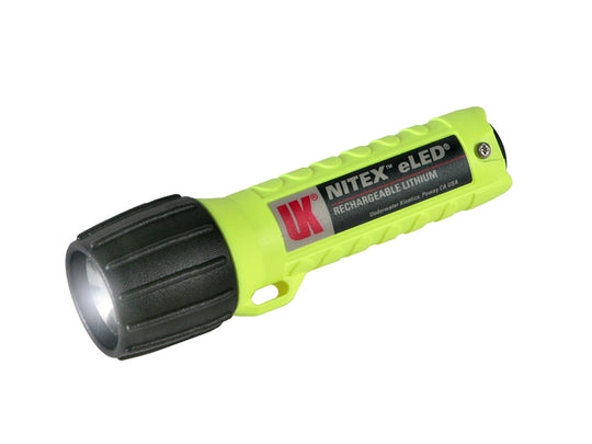 Underwater Kinetics Nitex Pro eLED 12346 Rechargeable Flashlight  - 90 Lumens - Class I Div 2 - Uses 2 x CR123A or 1 x 18650 - Safety Yellow