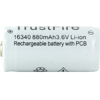 TrustFire RCR123A / 16340 880mAh 3.6V Protected Lithium Ion (Li-ion) Button Top Battery - Bulk