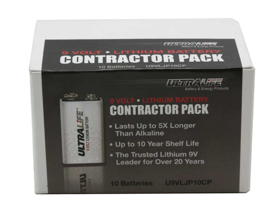 UltraLife U9VL-J-P-10CP 9V 1200mAh Lithium Primary (LiMnO2) Batteries - Snap Connectors - 10-Battery Contractor Pack