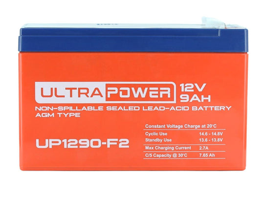 UltraPower UP1290F2 9Ah 12V Rechargeable Sealed Lead Acid (SLA) Battery - F2 Terminal