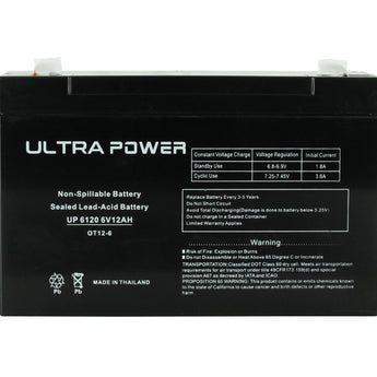 UltraPower UP6120F1 12Ah 6V Rechargeable Sealed Lead Acid (SLA) Battery - F1 Terminal