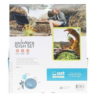 Ultimate Survival Technologies PackWare Dish Set - Includes Plate, Bowl, Cup, Fork, Knife and Spoon for Camping - Orange