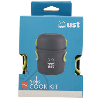 Ultimate Survival Technologies Solo Cook Kit - Hard Anodized Aluminum - Includes Pot with Lid / Frying Pan - Silicone Handles