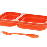Ultimate Survival Technologies FlexWare Mess Kit 1.0 - Silicone - 2-Compartment Collapsible Food Tray with Fork/Spoon Lid Combo - Orange