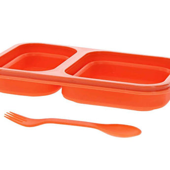 Ultimate Survival Technologies FlexWare Mess Kit 1.0 - Silicone - 2-Compartment Collapsible Food Tray with Fork/Spoon Lid Combo - Orange
