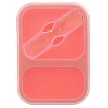 Ultimate Survival Technologies FlexWare Mess Kit 1.0 - Silicone - 2-Compartment Collapsible Food Tray with Fork/Spoon Lid Combo - Orange